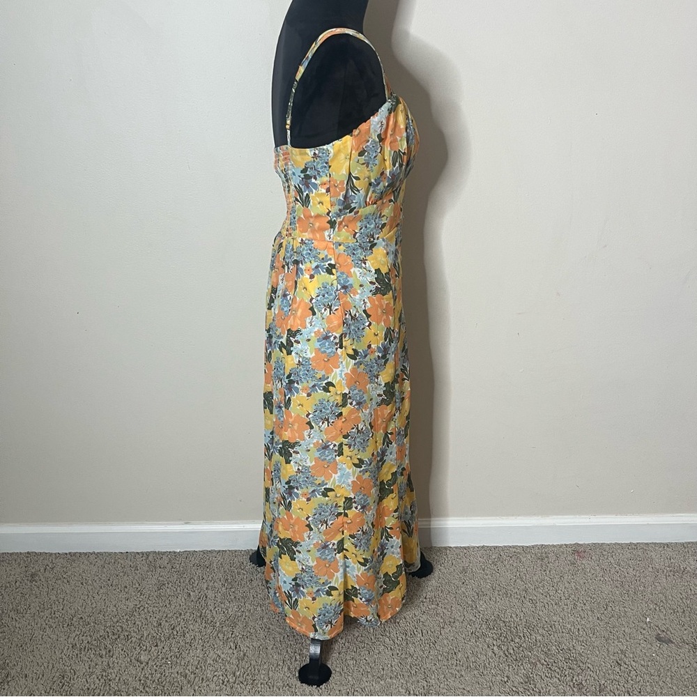 Abercrombie & Fitch Women’s Yellow Floral Sleeveless Ruched Midi Dress Sz S - Picture 4 of 13